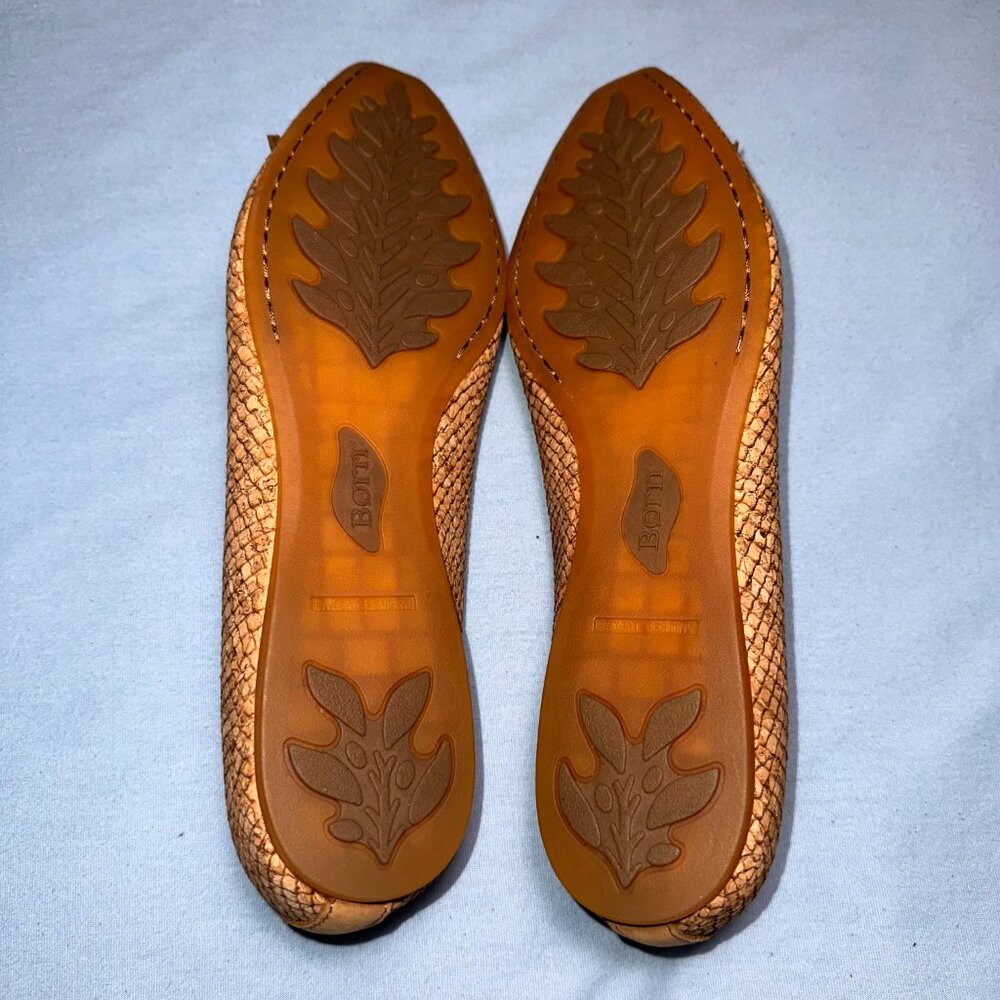 BORN Cork Upper Snake Print Tan Slip On Ballet Flats Shoes - Picture 3 of 10